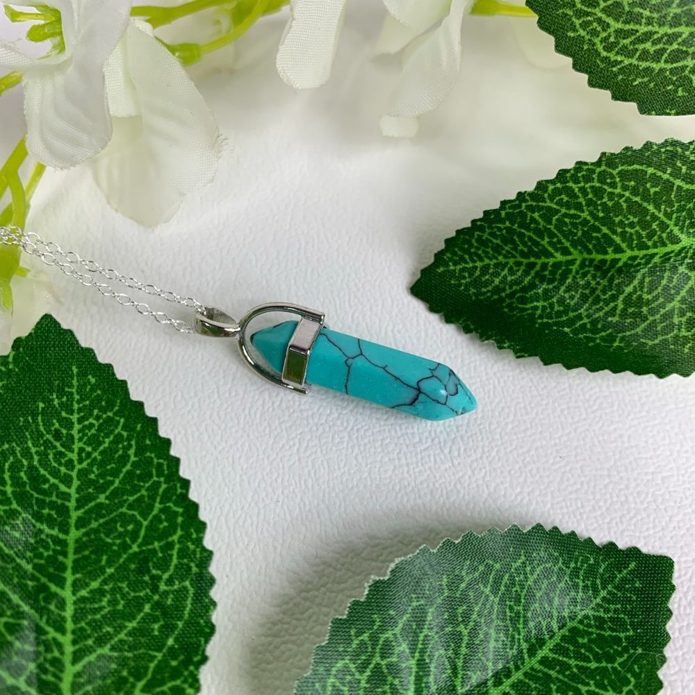 24" Sterling Silver Teal Marble Pendant Necklace